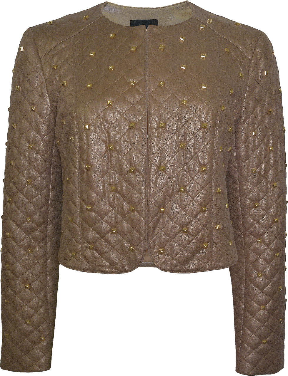BCJ101C22 Quilted Faux Vegan Leather Bolero with Studs