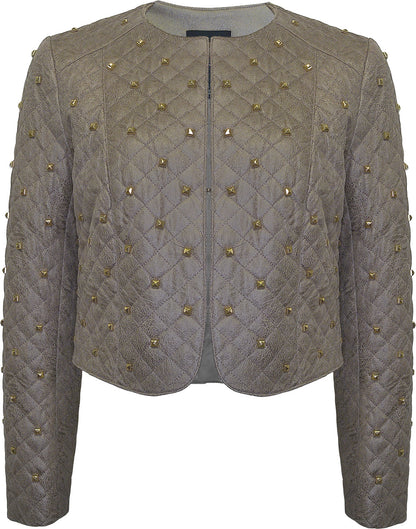 BCJ101C22 Quilted Faux Vegan Leather Bolero with Studs