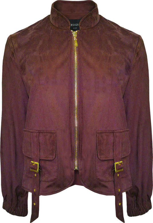 BCJ17672B Silky Suede Jacket with Buckled Pocket in Beautiful Brown
