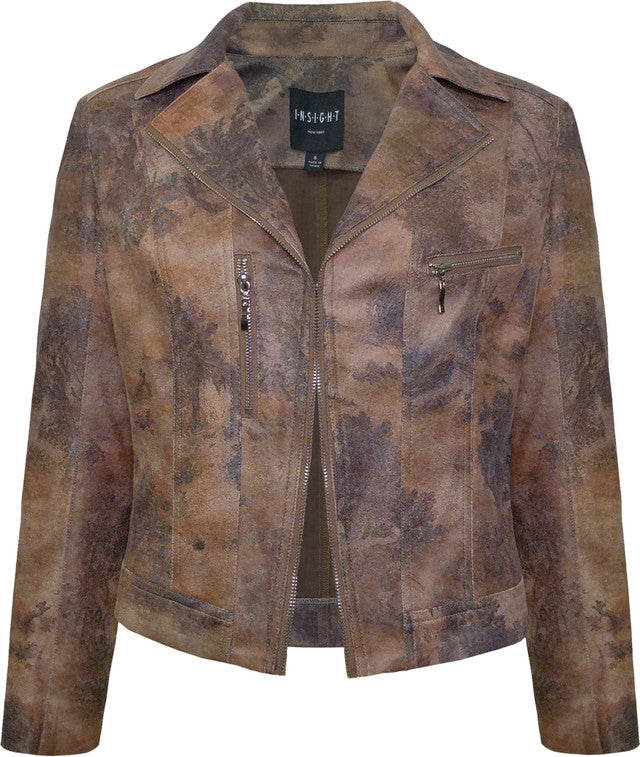 BCJ17681MPRF Printed Metallic Faux Vegan Leather Moto Jacket