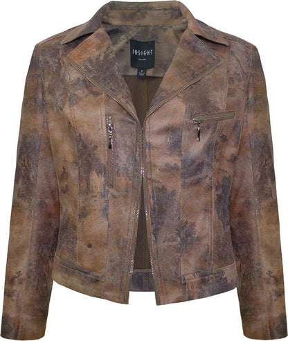BCJ17681MPRF Printed Metallic Faux Vegan Leather Moto Jacket