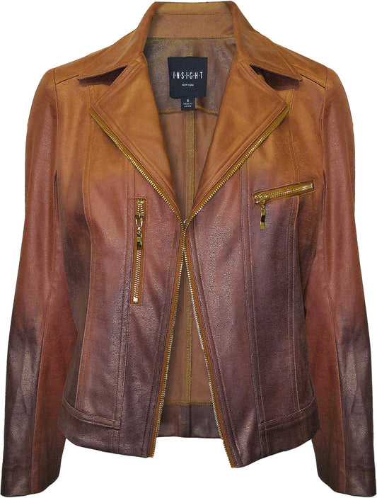 BCJ17681MPRG Printed Metallic Vegan Leather Moto Jacket