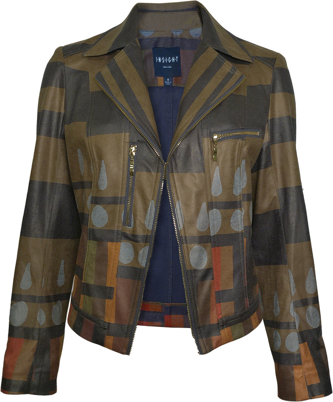 BCJ17681MPRG Printed Metallic Vegan Leather Moto Jacket