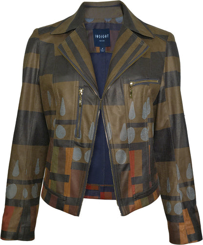 BCJ17681MPRG Printed Metallic Vegan Leather Moto Jacket