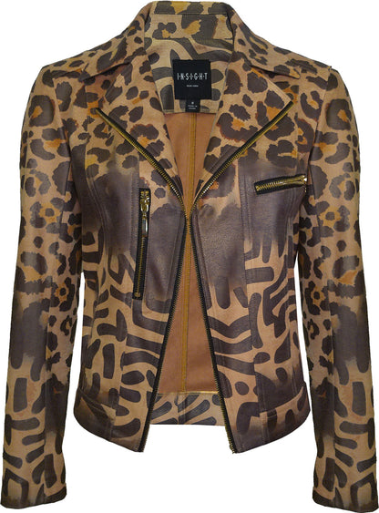 BCJ17681MPRG Printed Metallic Vegan Leather Moto Jacket