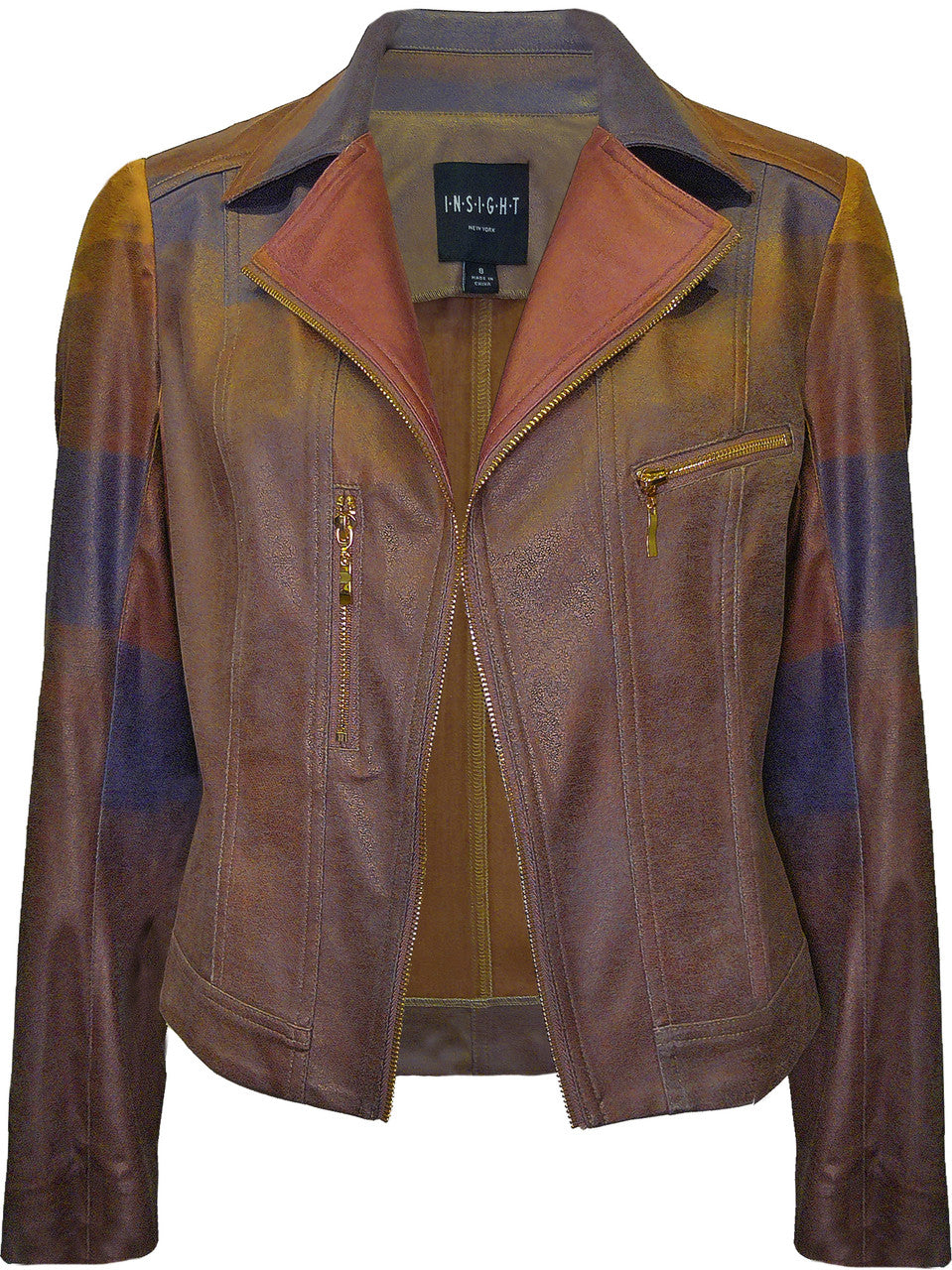 BCJ17681MPRG Printed Metallic Vegan Leather Moto Jacket