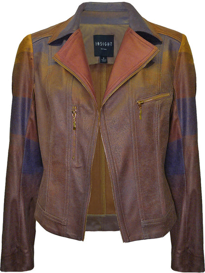 BCJ17681MPRG Printed Metallic Vegan Leather Moto Jacket