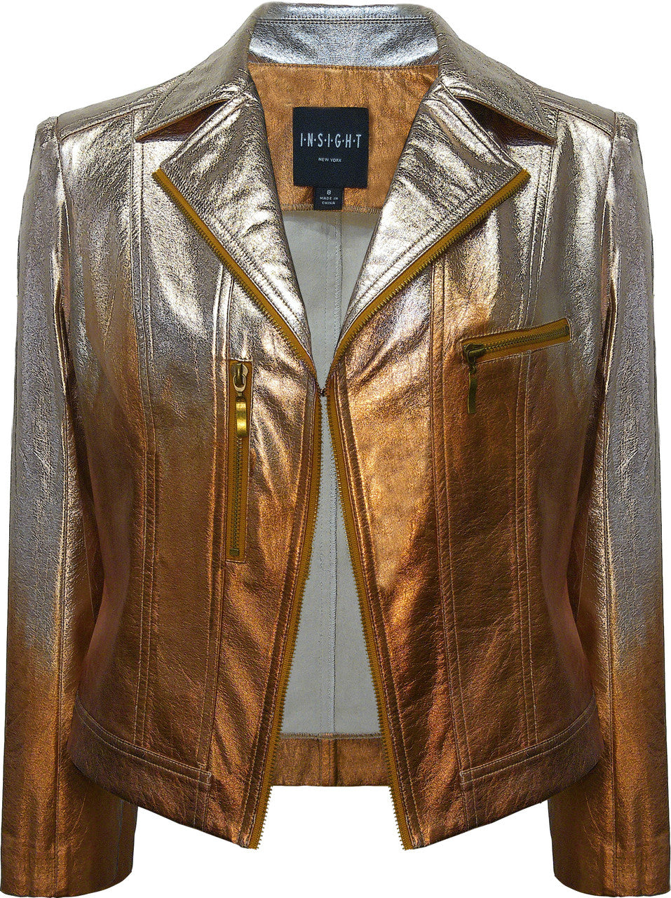 BCJ17681MPRG Printed Metallic Vegan Leather Moto Jacket