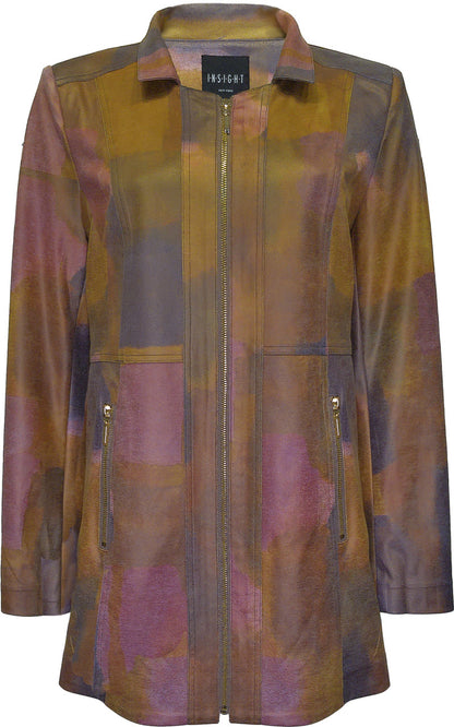 BCJ17A81ZMPR Faux Metallic Vegan Leather Long Jacket