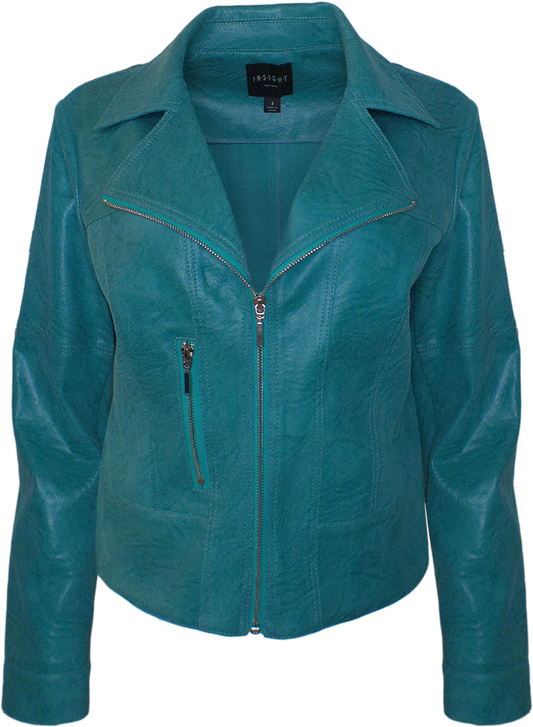 BCJ1809A Solid Vegan Leather Zip Up Jacket