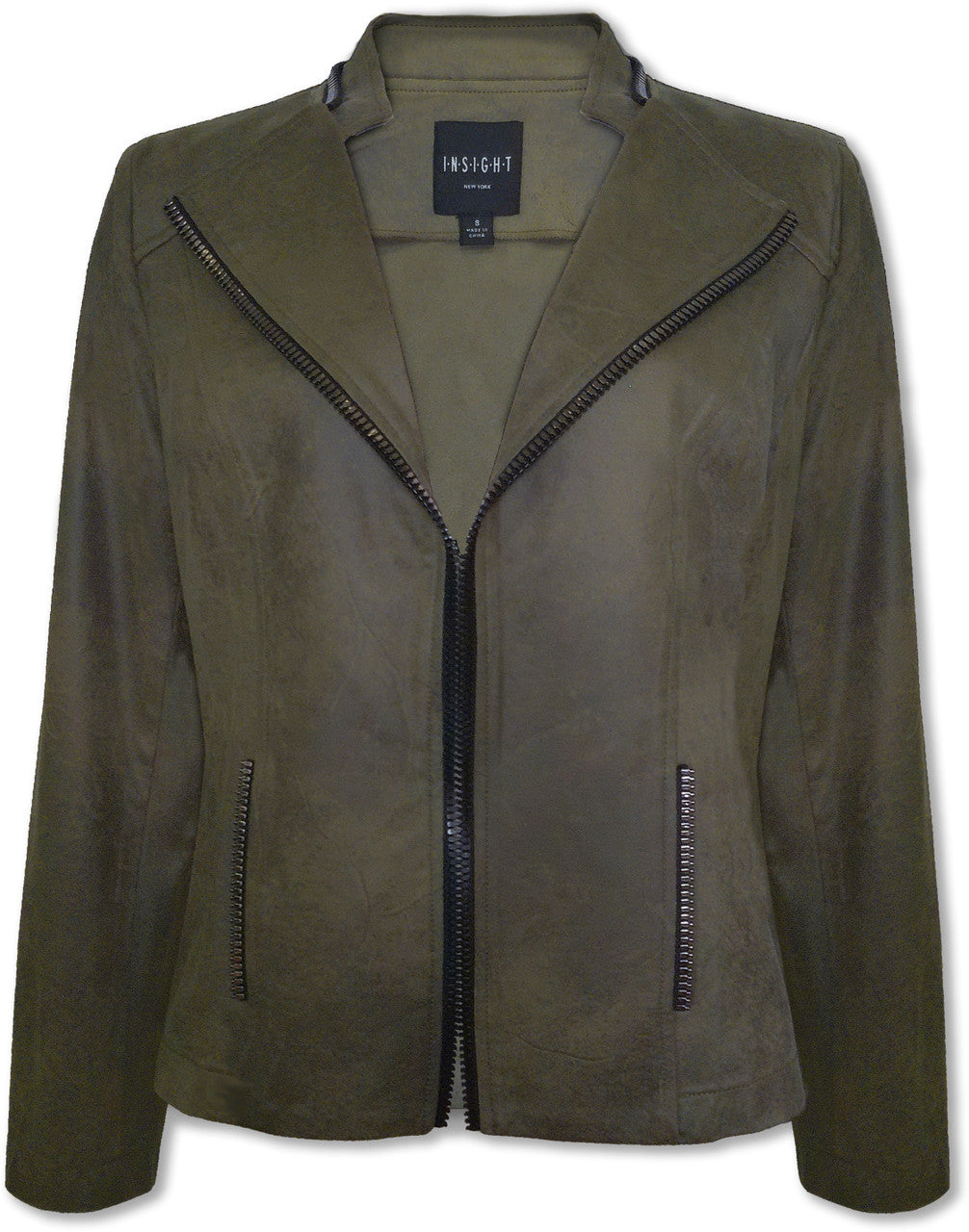 BCJ1827B Solid Vegan Leather Jacket with Zipper Trim