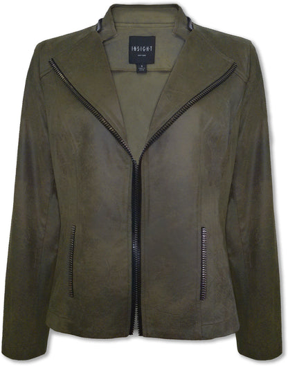 BCJ1827B Solid Vegan Leather Jacket with Zipper Trim