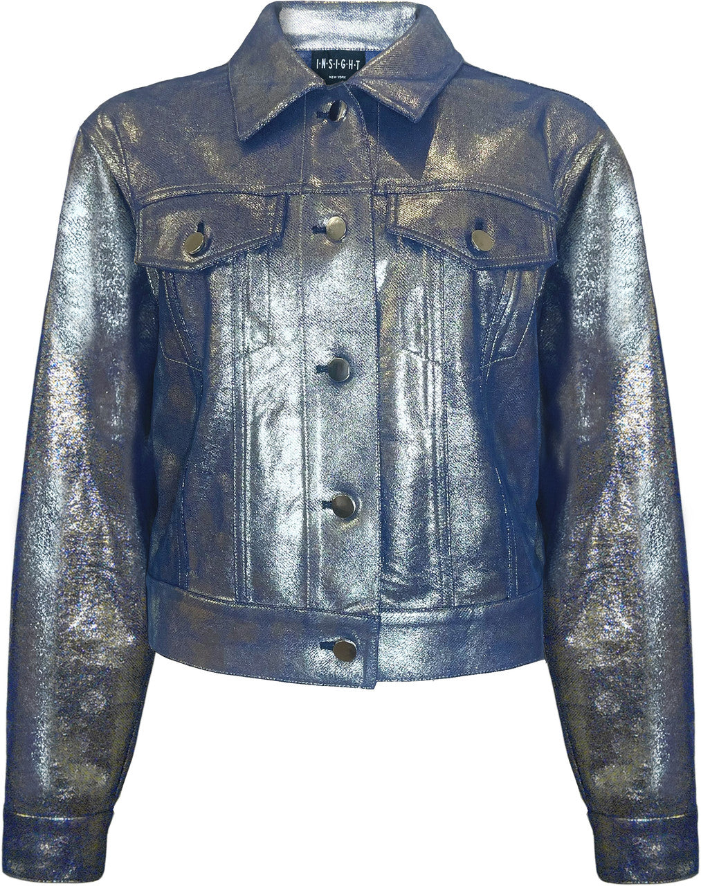 BCJ1865F Faux Vegan Leather Jacket in Liquid Denim