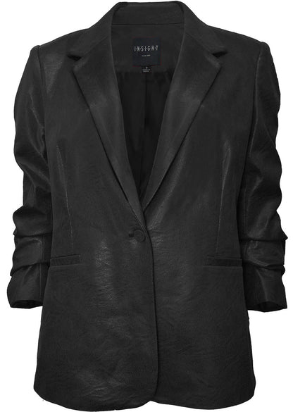 BCJ4701 Scrunch Sleeve Vegan Leather Blazer