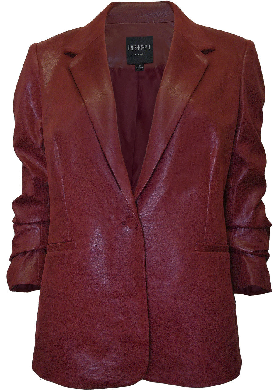 BCJ4701 Scrunch Sleeve Vegan Leather Blazer
