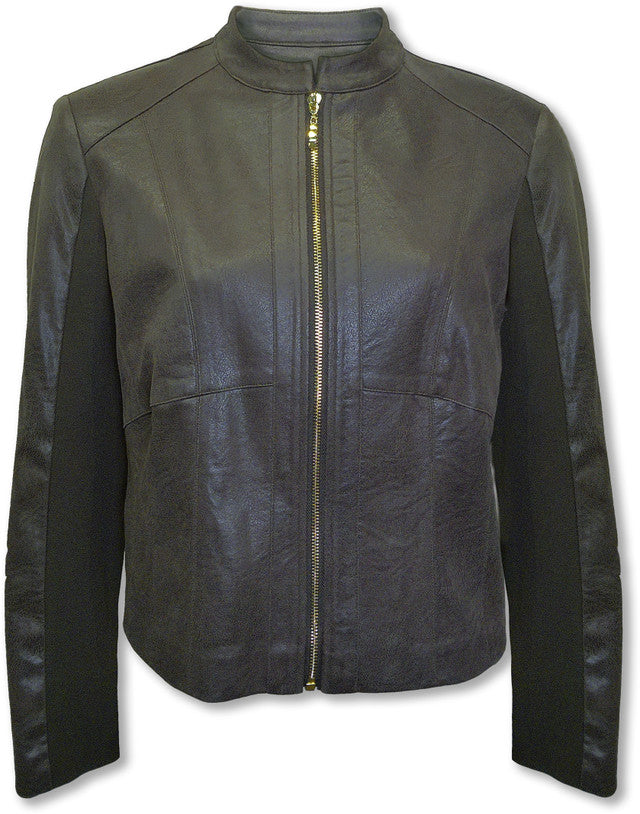 BCJ4721 Vegan Leather and Scuba Combo Jacket in New Olive