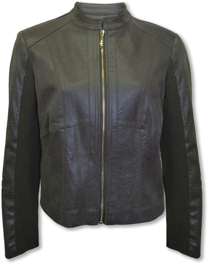 BCJ4721 Vegan Leather and Scuba Combo Jacket in New Olive