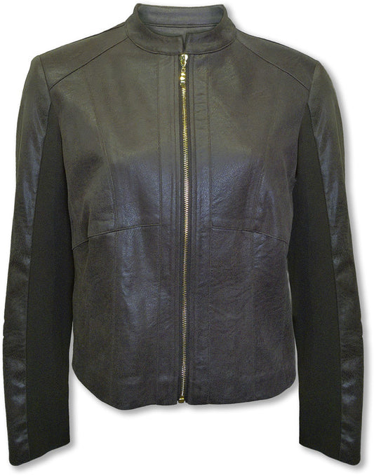 BCJ4721 Vegan Leather and Scuba Combo Jacket in New Olive