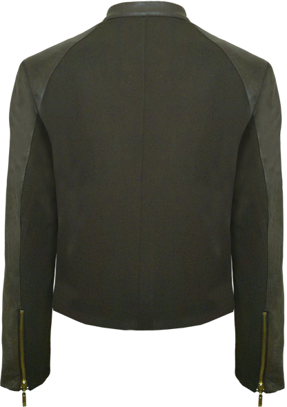 BCJ4721 Vegan Leather and Scuba Combo Jacket in New Olive