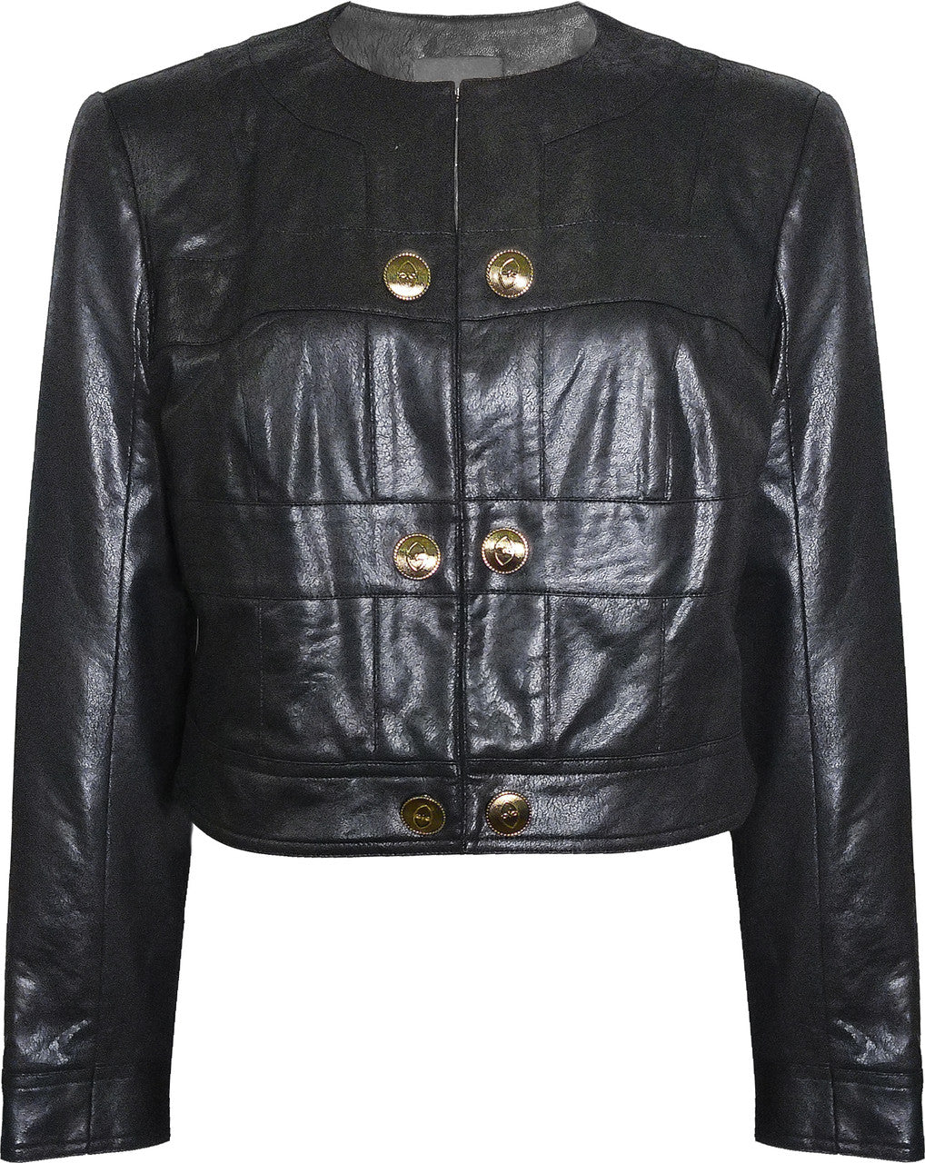 BCJ4757 Cropped Vegan Leather Jacket in Black