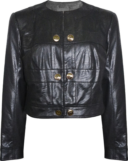BCJ4757 Cropped Vegan Leather Jacket in Black