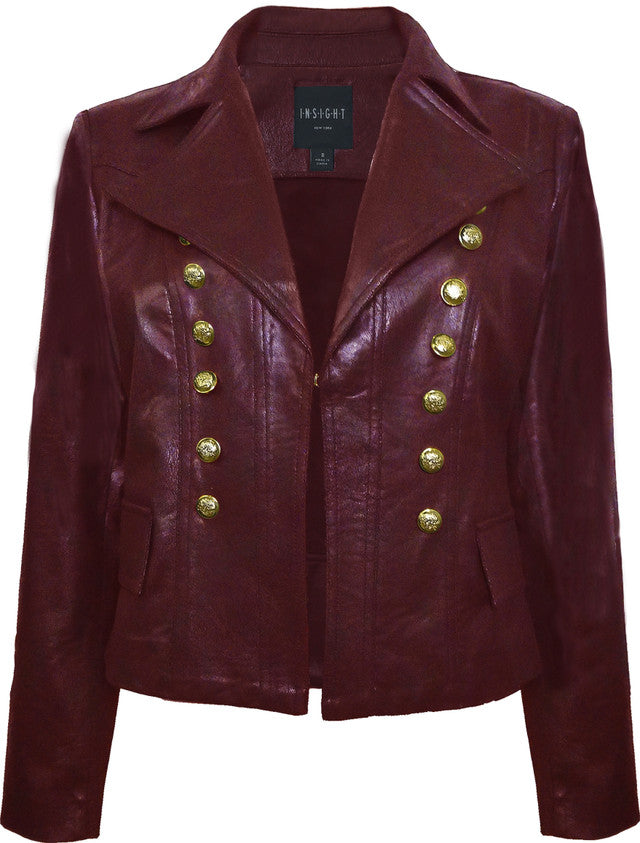 BCJ5726CB Solid Vegan Leather Jacket with Button Trim