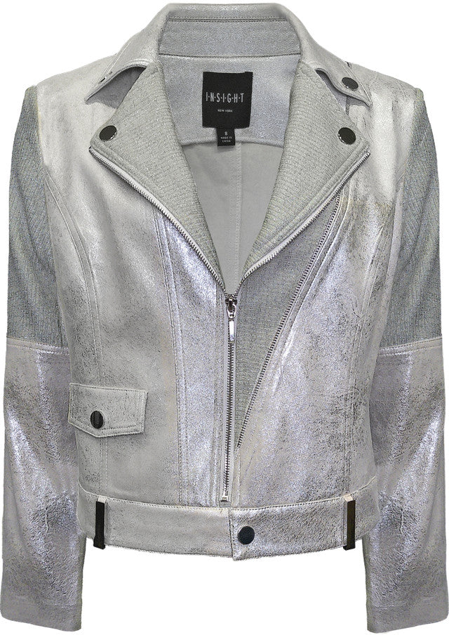 BCJ7605F Vegan Leather Jacket with Rib Knit