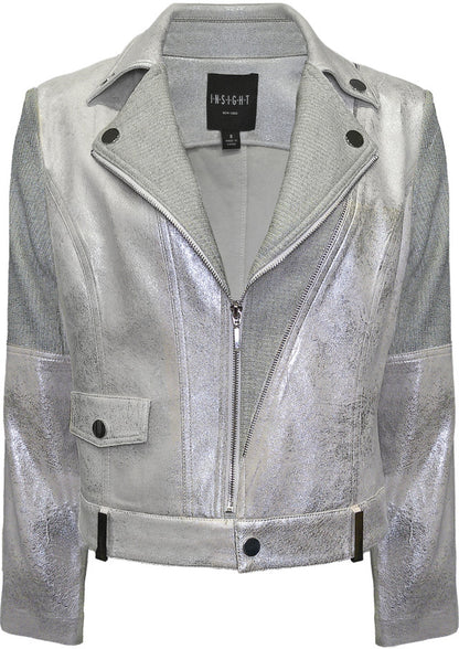 BCJ7605F Vegan Leather Jacket with Rib Knit