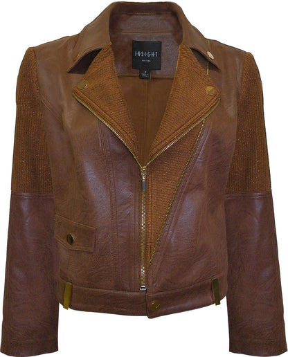 BCJ7605F Vegan Leather Jacket with Rib Knit