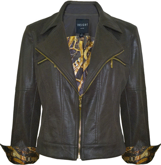 BCJ7687 Solid Faux Vegan Leather Moto Jacket