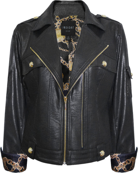 BCJ8901BA Vegan Leather Zip Up Jacket in Black