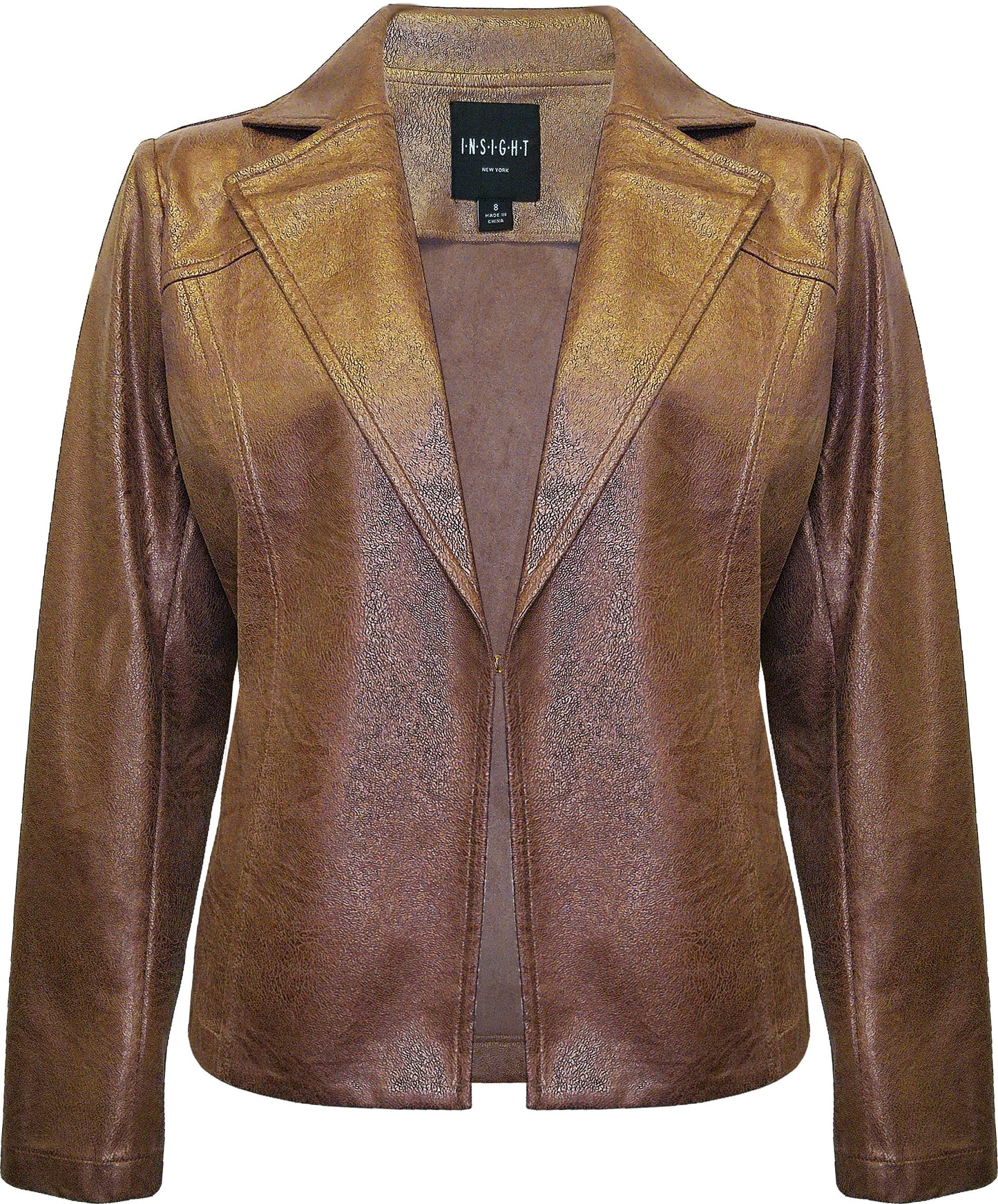 BCJ90A89N Metallic Faux Vegan Leather Long Jacket