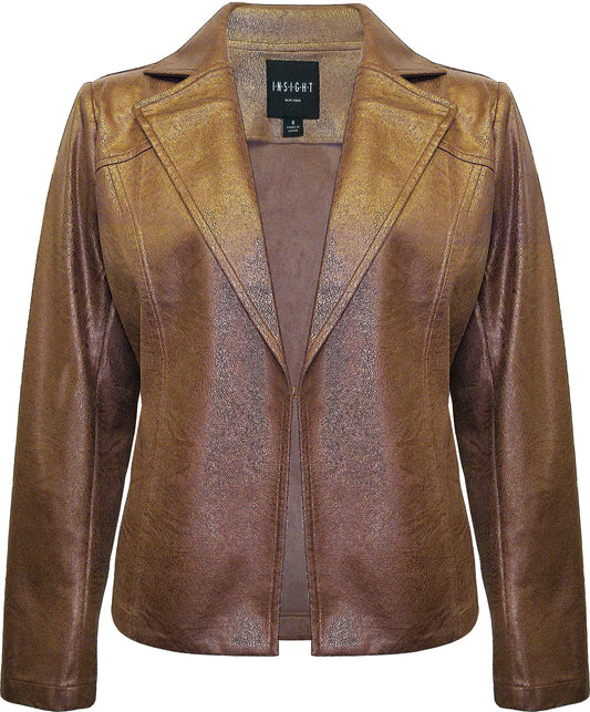 BCJ90A89N Metallic Faux Vegan Leather Long Jacket