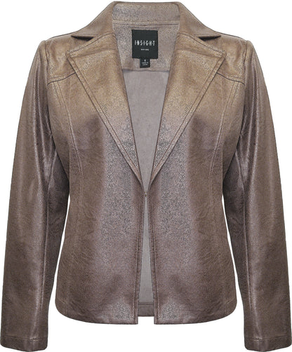 BCJ90A89N Metallic Faux Vegan Leather Long Jacket