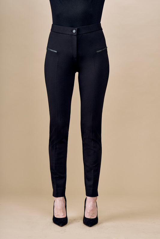 BCP101A72 Solid Scuba Pants with Slanted Zipper Trim