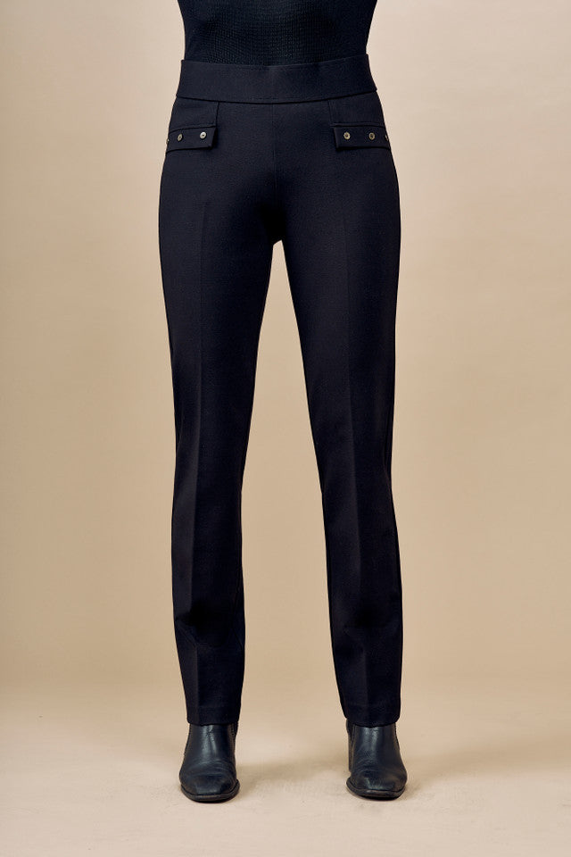 BCP18A03 Solid Scuba Faux Flap Pocket Pants
