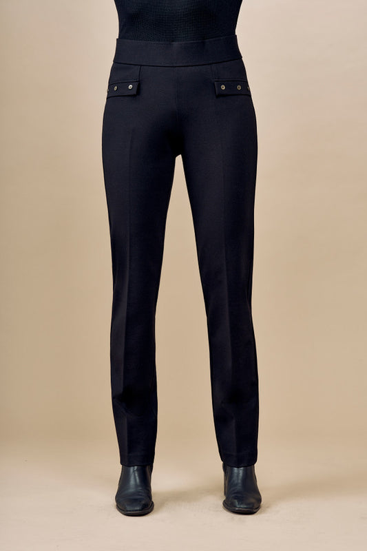 BCP18A03 Solid Scuba Faux Flap Pocket Pants