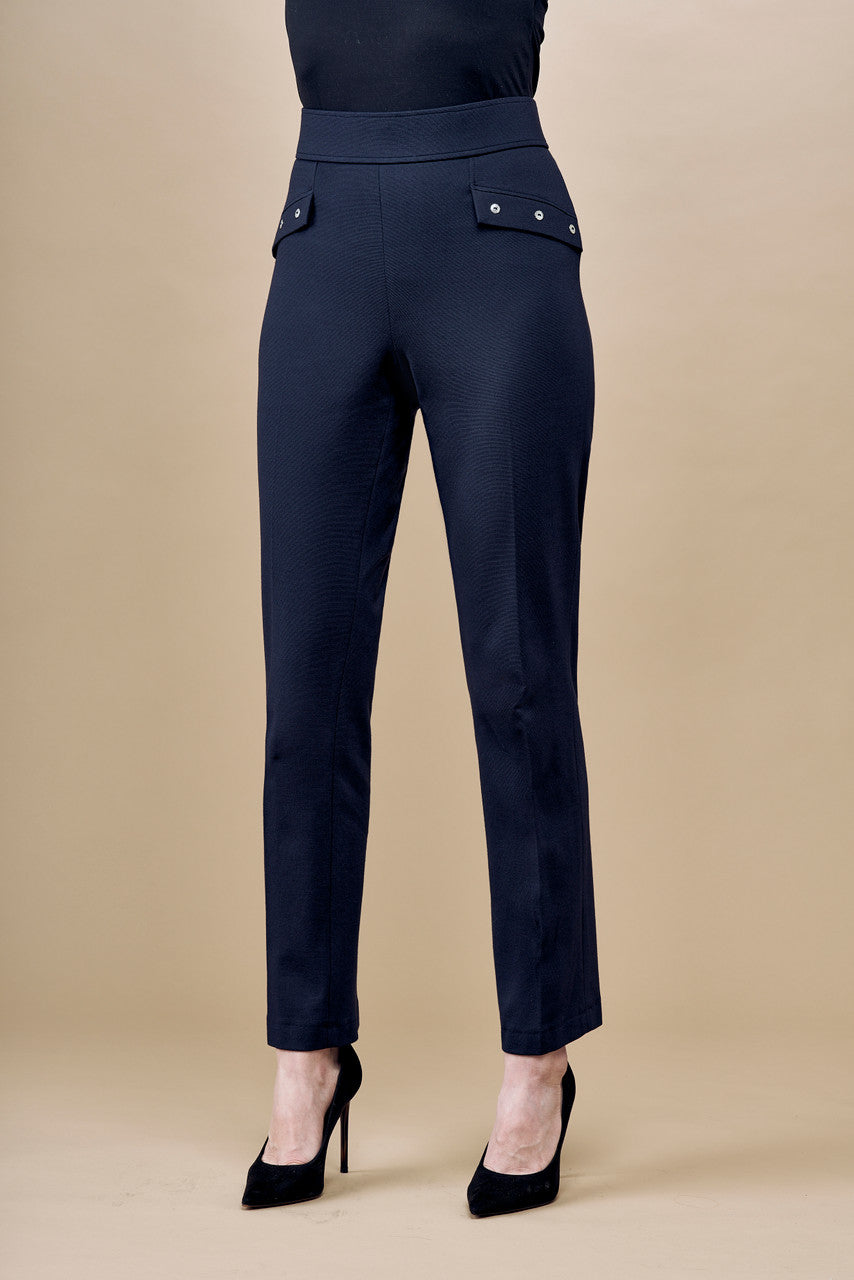 BCP18A03 Solid Scuba Faux Flap Pocket Pants