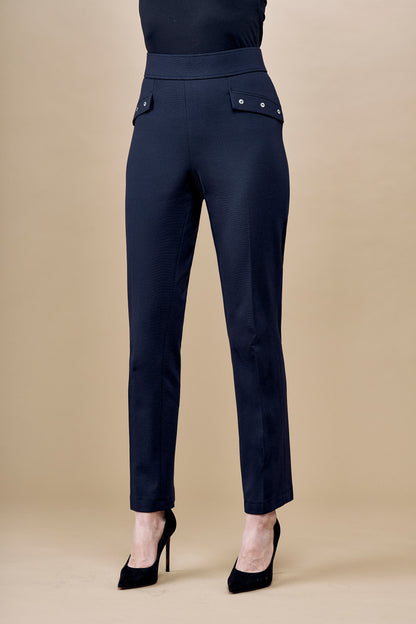 BCP18A03 Solid Scuba Faux Flap Pocket Pants