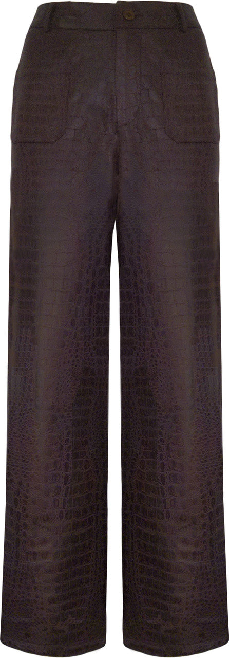 BCP5703a Textured Vegan Leather Pants in Embossed Gator