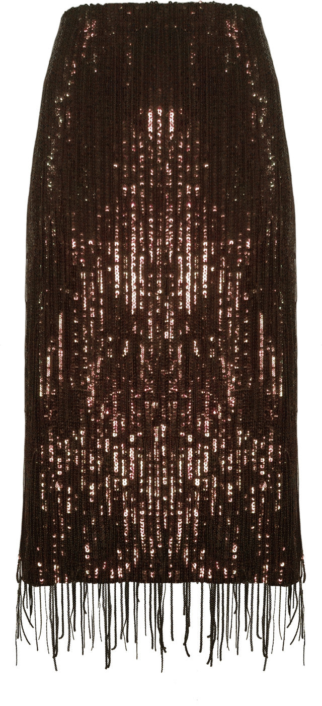 Blueberry Beautiful Brown Blueberry Blueberry Blueberry BCS1808F Sequin Fringe Skirt