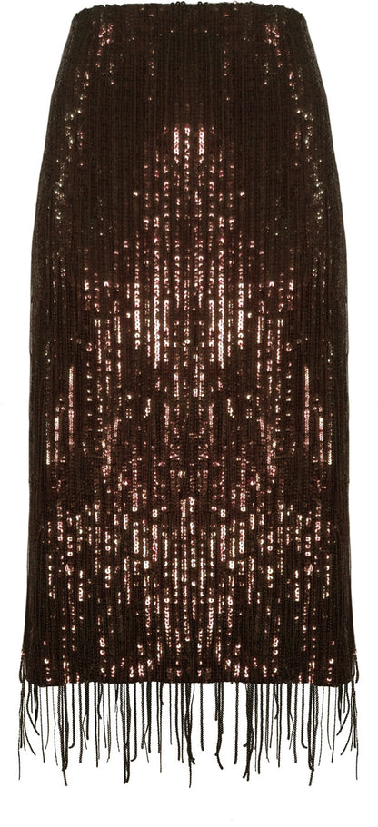 Blueberry Beautiful Brown Blueberry Blueberry Blueberry BCS1808F Sequin Fringe Skirt