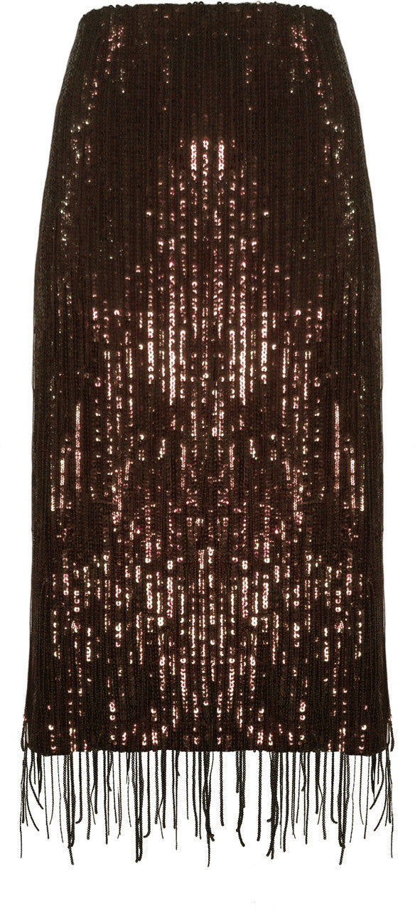 Blueberry Beautiful Brown Blueberry Blueberry Blueberry BCS1808F Sequin Fringe Skirt