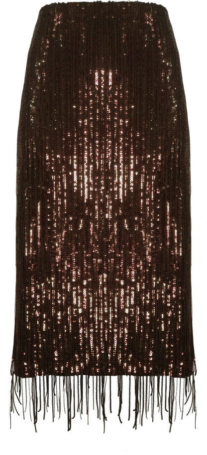 Blueberry Beautiful Brown Blueberry Blueberry Blueberry BCS1808F Sequin Fringe Skirt