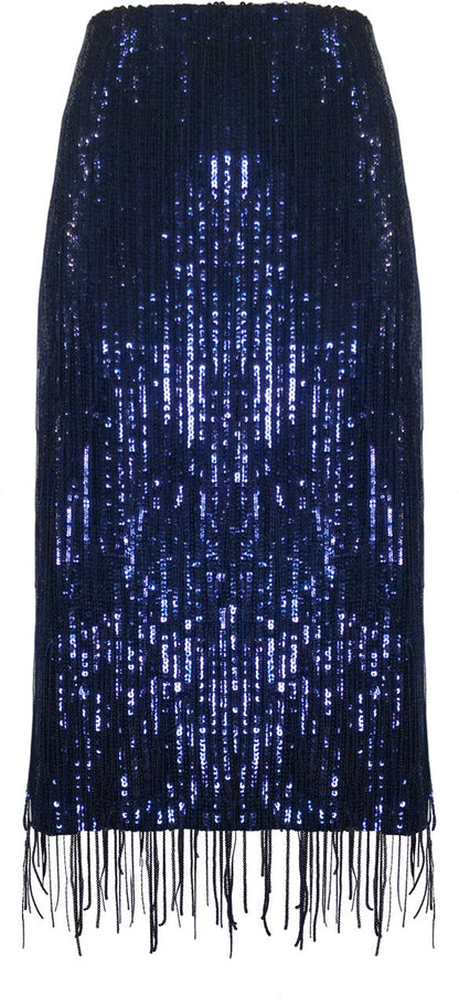 Blueberry Beautiful Brown Blueberry Blueberry Blueberry BCS1808F Sequin Fringe Skirt