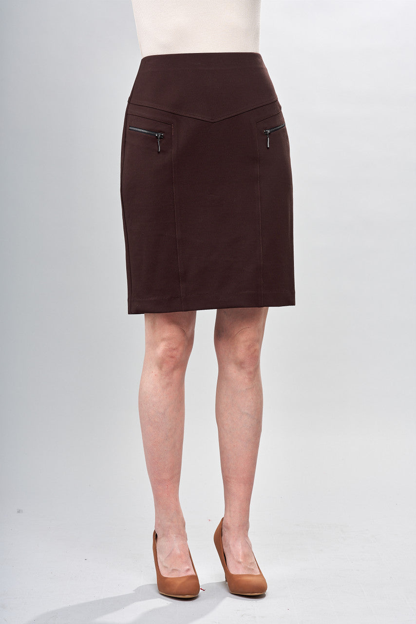 BCS7813F22 Solid Scuba Slanted Zipper Detail Skirt