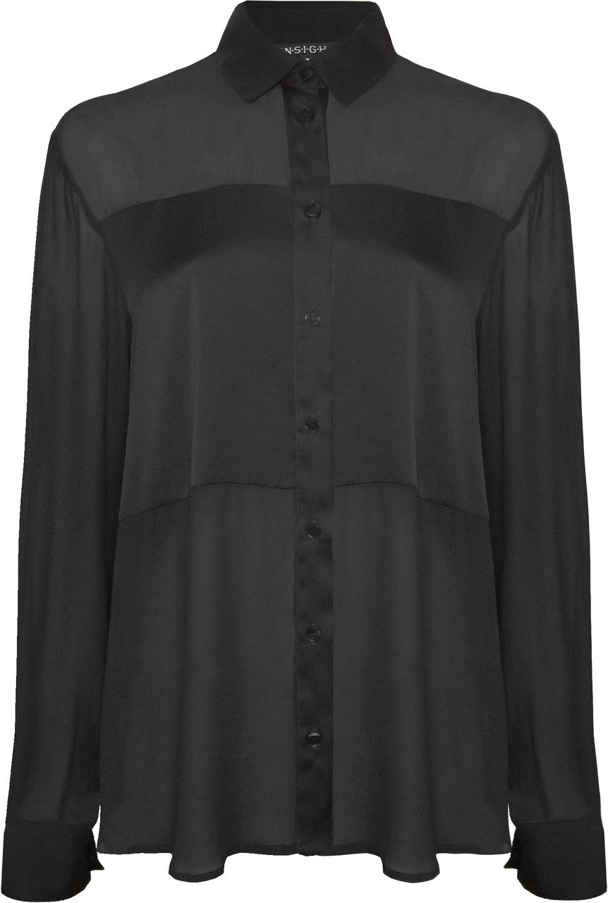 BCT10147 Mesh Button Up Top in Black