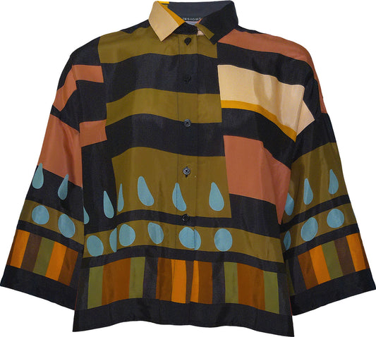 BCT5753 Printed Boxy Button Up in Color Play