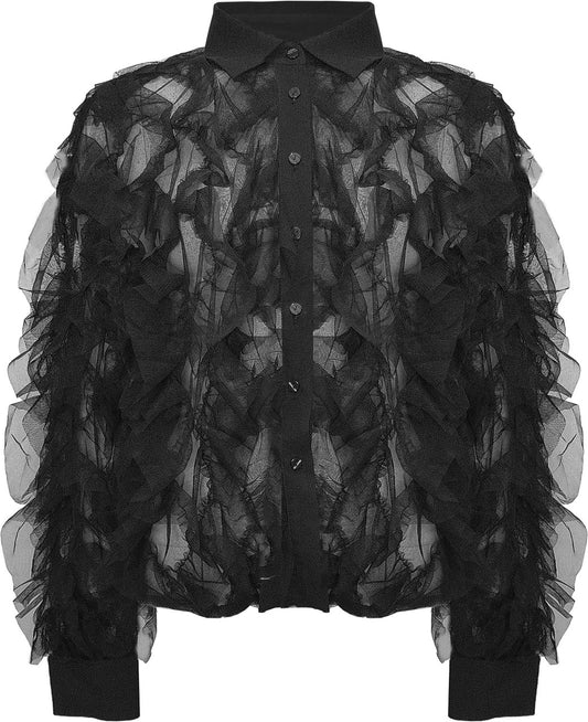 BCT5754 Ruffle Long Sleeve Top in Black