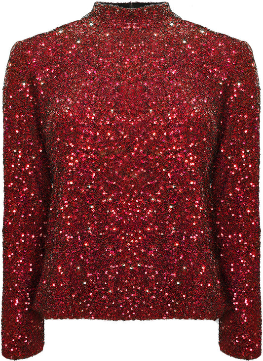 BCT6787A Sequin Mock Neck Top